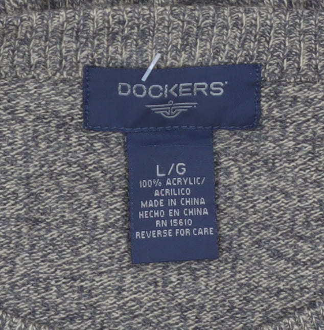 Dockers Men's Beige Argyle Knit Crew Neck Pullover Jumper Size L