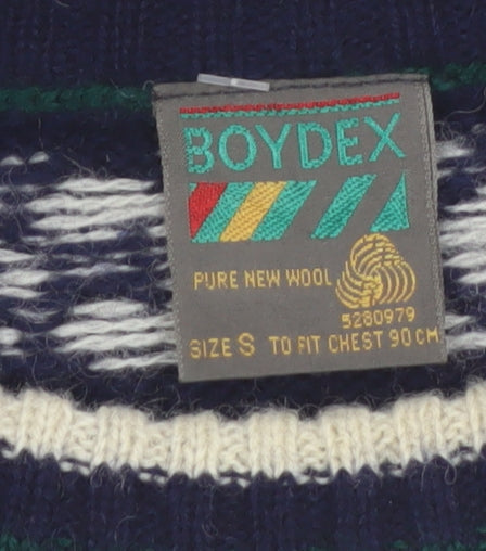 Boydex Men's Blue Wool Fair Isle Crew Neck Jumper Size S