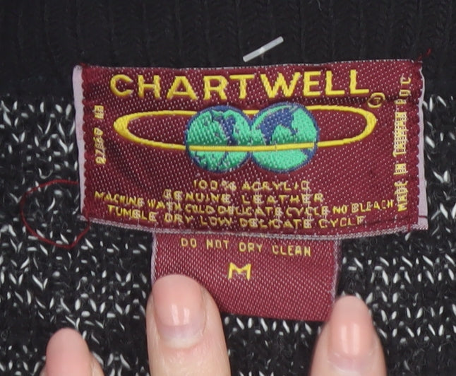 Chartwell Men's Black Argyle Acrylic Crew Neck Pullover Jumper M