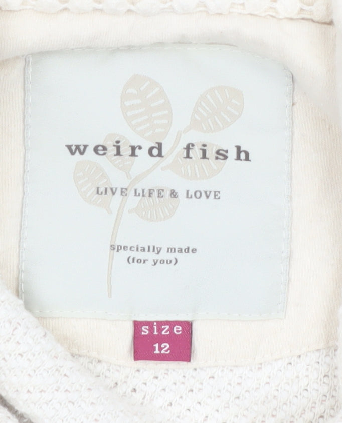 Weird Fish Women Beige 1/4 Zip Pullover Sweatshirt Size 12 Cotton Blend