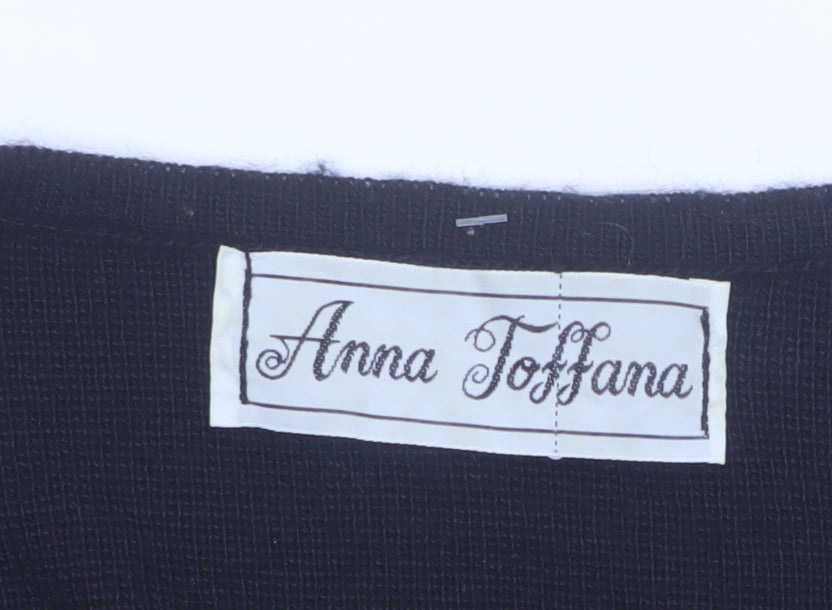 Anna Toffana Womens Black L V-Neck Floral Embroidered Knit Jumper
