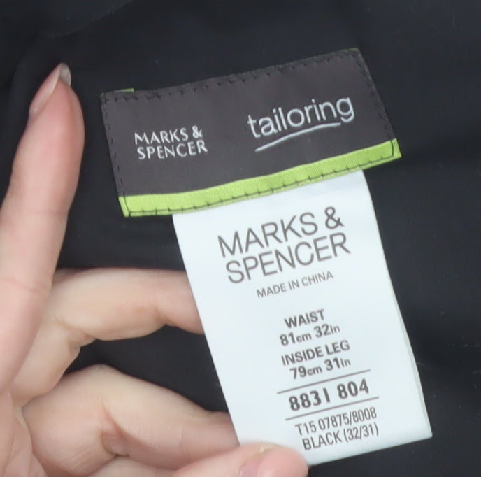 Marks & Spencer Men's Black 32x31 Regular Fit Dress Trousers