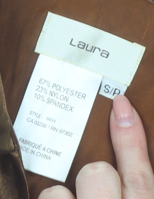 Laura Women’s Brown Satin Wrap Blouse Long Sleeve Size S