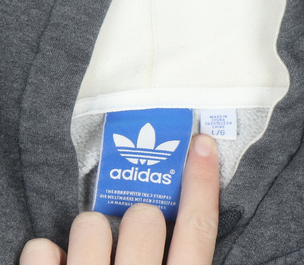 Adidas Men’s Grey Pullover Hoodie Size L Logo Fleece Sweatshirt
