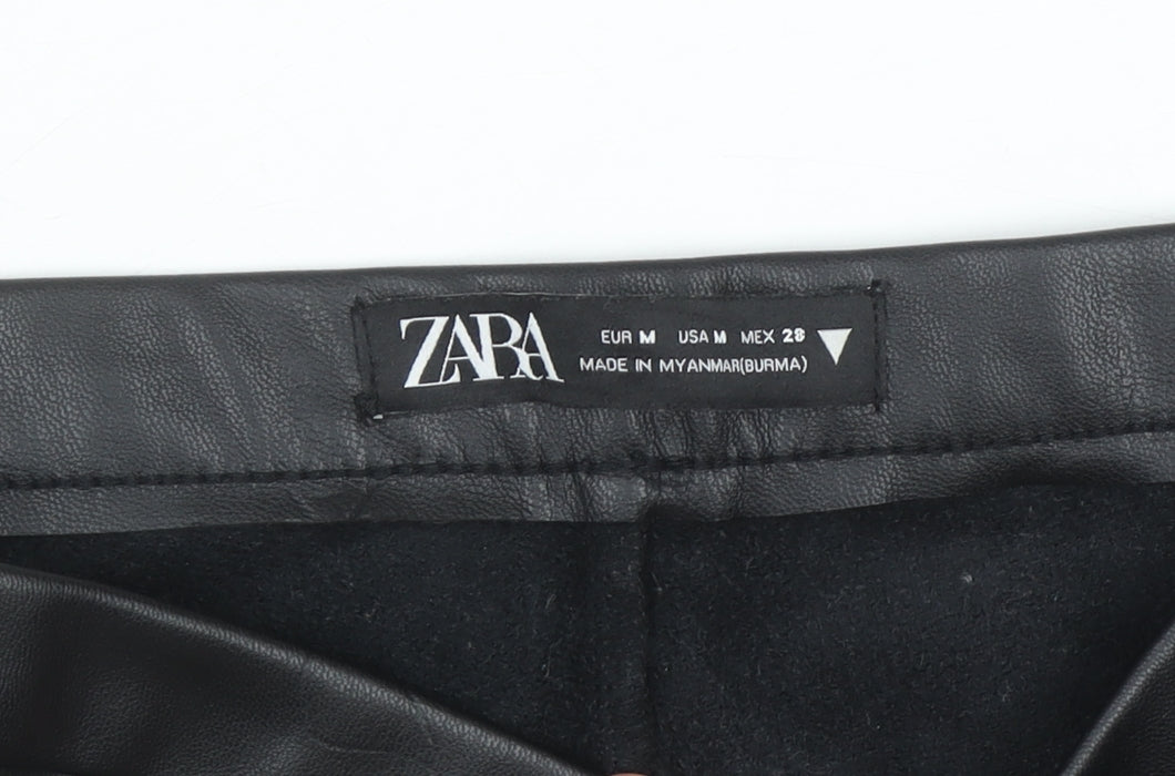 Zara Women Black Faux Leather Slim Leggings Size 12