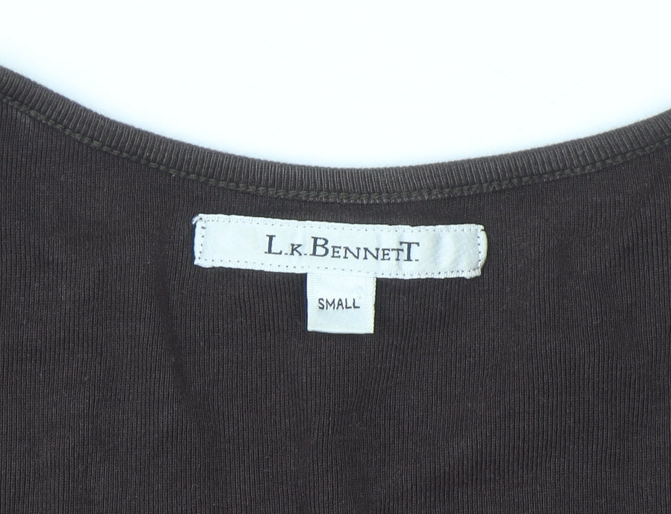 L.K. Bennett Brown 3/4 Sleeve Cotton Wrap Blouse Women’s S
