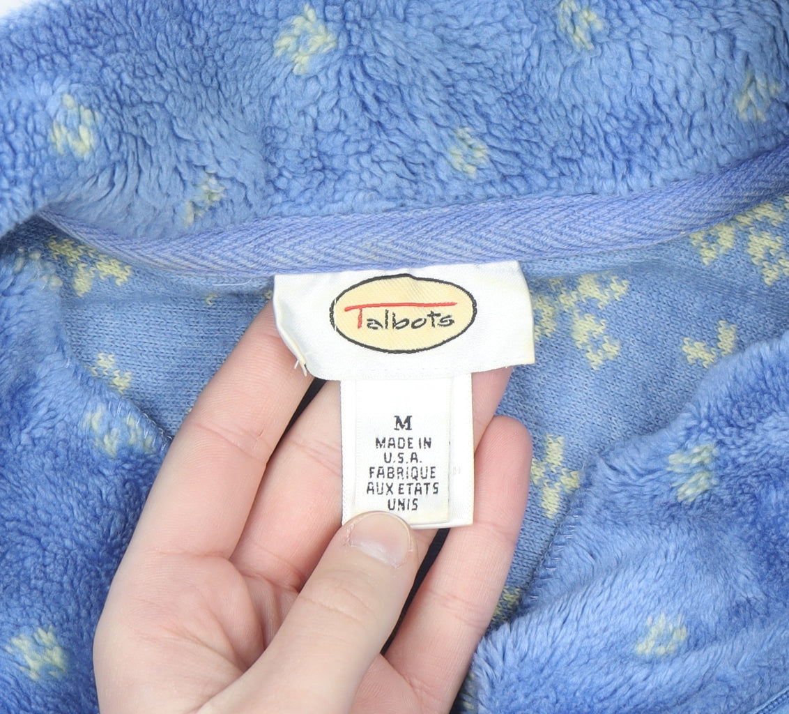 Talbots Women Blue Fair Isle 1/2 Zip Fleece Pullover Sweatshirt Medium