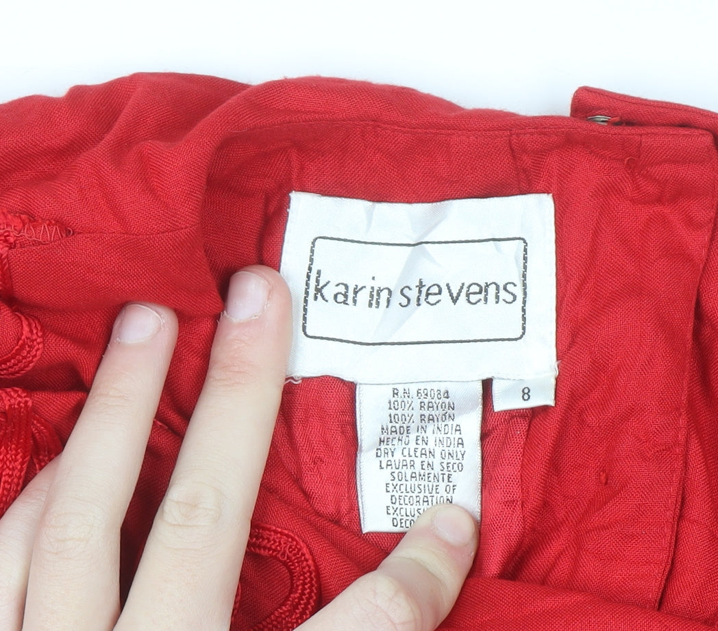 Karin Stevens Women Red Size 8 Fit & Flare Midi Dress Vintage Embroidered
