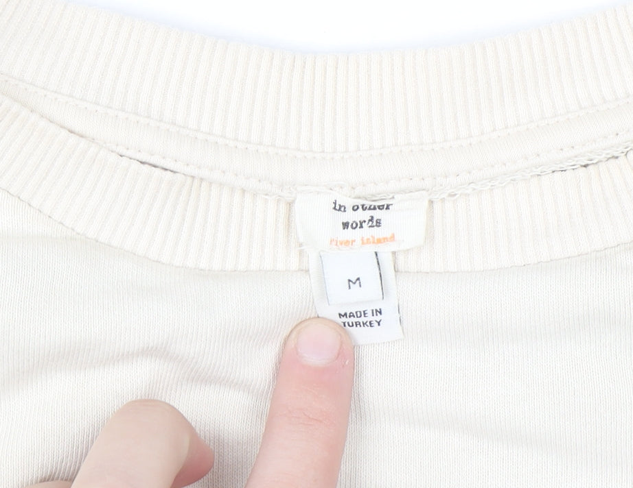 River Island Women Beige Cotton Blend Pullover Sweatshirt M