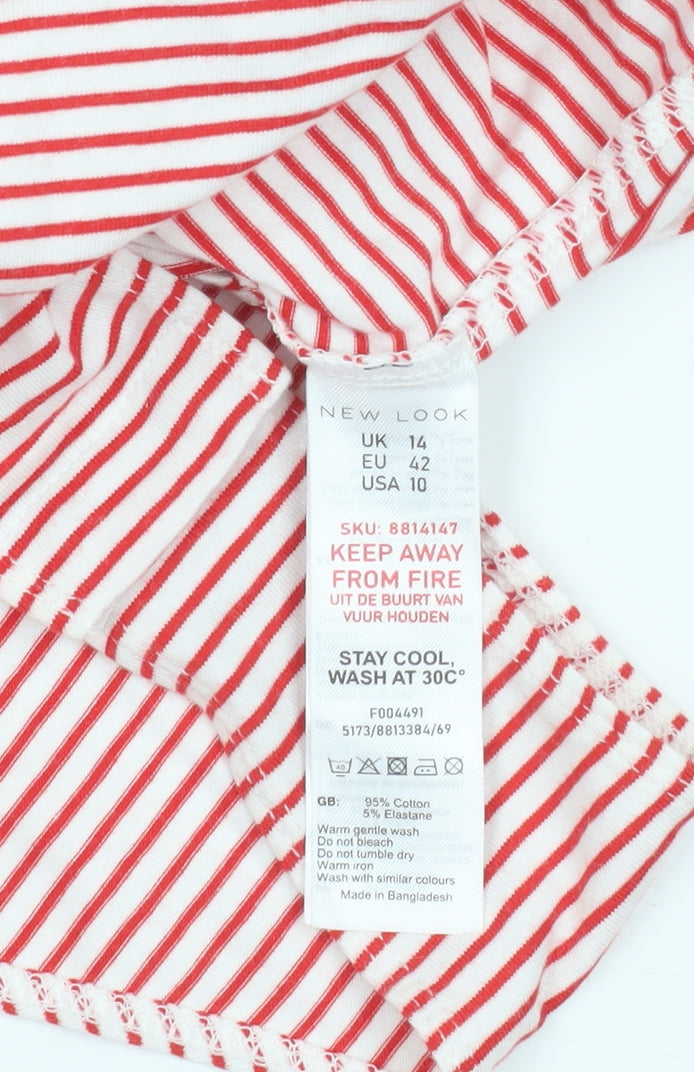New Look Women's Red White Striped Long Sleeve Bodysuit UK 14
