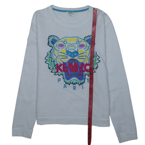 Kenzo Paris Womens White XL Pullover Sweatshirt Tiger Embroidered Cotton