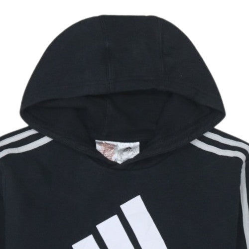 Adidas Boys Black 13-14 Years Pullover Hoodie with Logo Detail