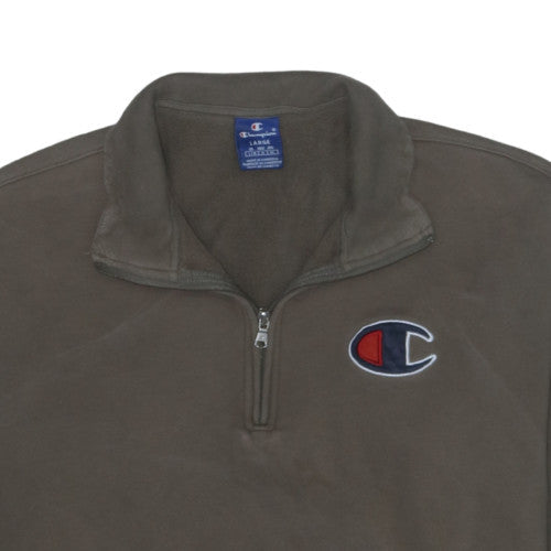 Champion Men's Brown 1/2 Zip Fleece Sweatshirt Size L