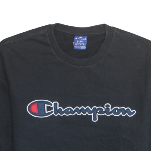 Champion Mens Black Logo Pullover Sweatshirt Size L Regular Fit