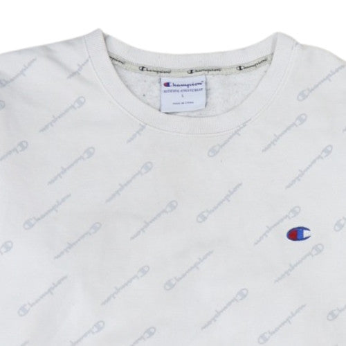 Champion Women Grey & White Logo Crew Neck Pullover Sweatshirt L