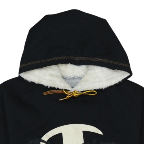 Champion Women's Black Pullover Hoodie Small Faux Fur Lined Logo Sweatshirt