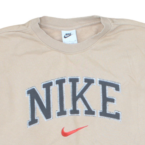 Nike Men's Beige Pullover Sweatshirt S Embroidered Logo Crew Neck