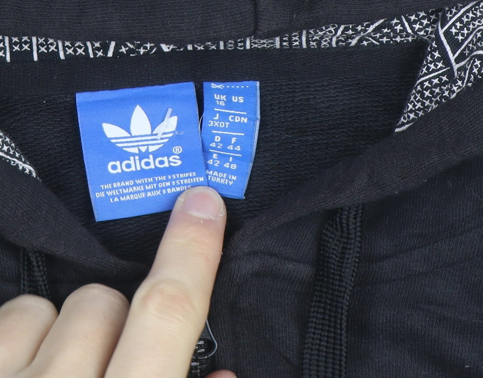 Adidas Men's Black XL Full Zip Hoodie with Logo and Pockets