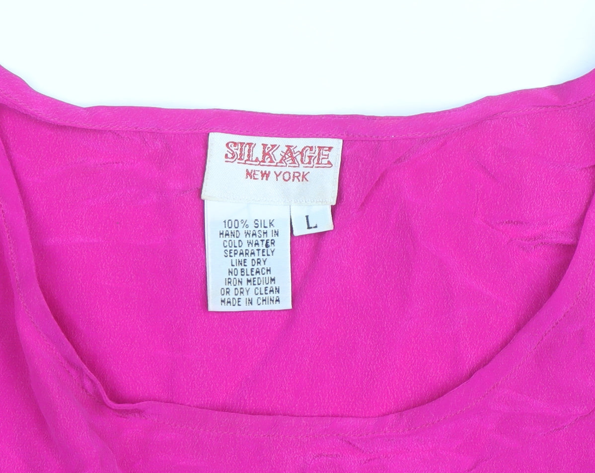 Silkage Women’s Pink Silk Sleeveless Tank Top L