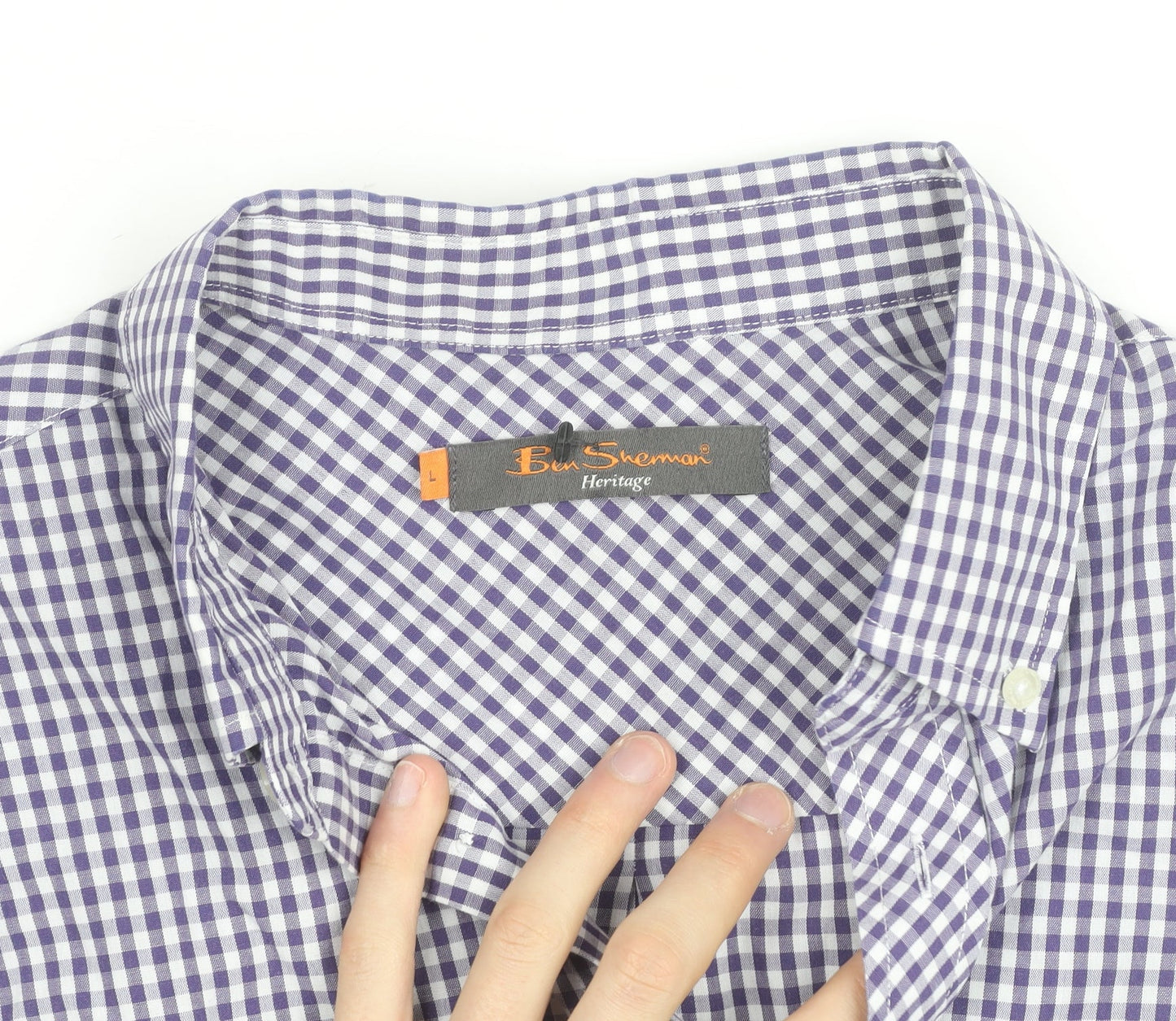 Ben Sherman Men's Blue Check Long Sleeve Button-Up Shirt Size L