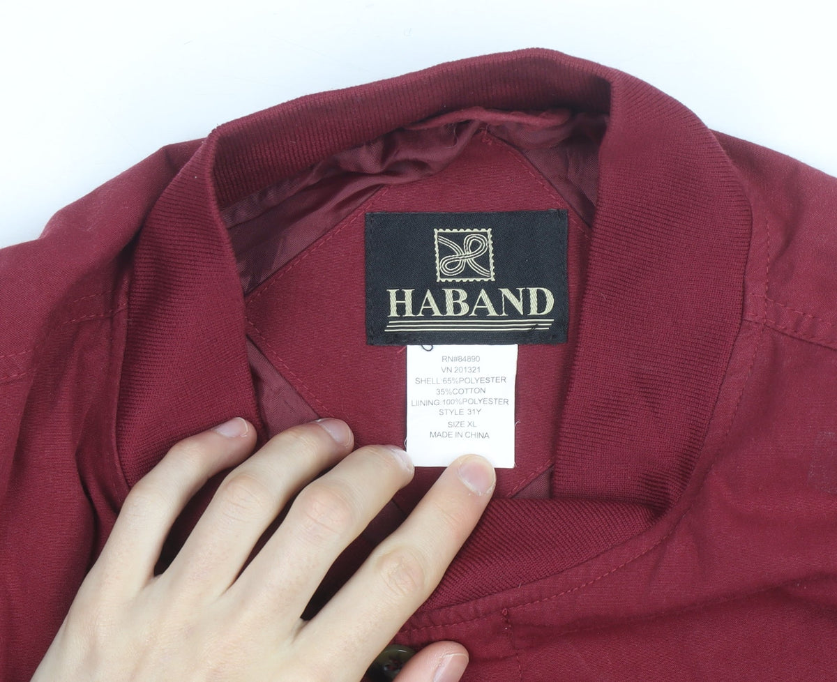 Haband Men's Red XL Bomber Jacket Polyester Cotton Casual