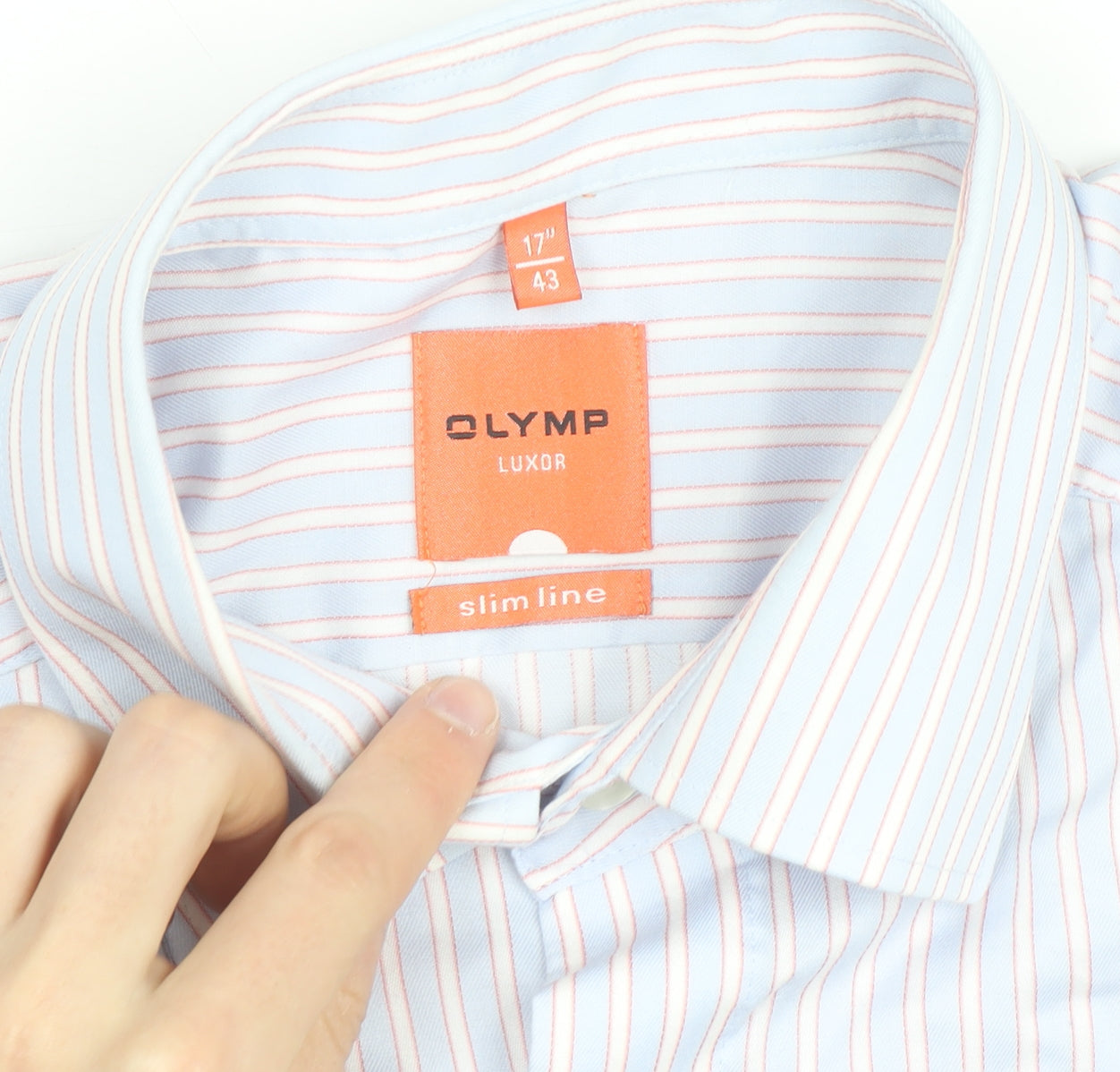Olymp Luxor Men's Blue Striped Slim Fit Long Sleeve Button-Up Shirt 17in 43