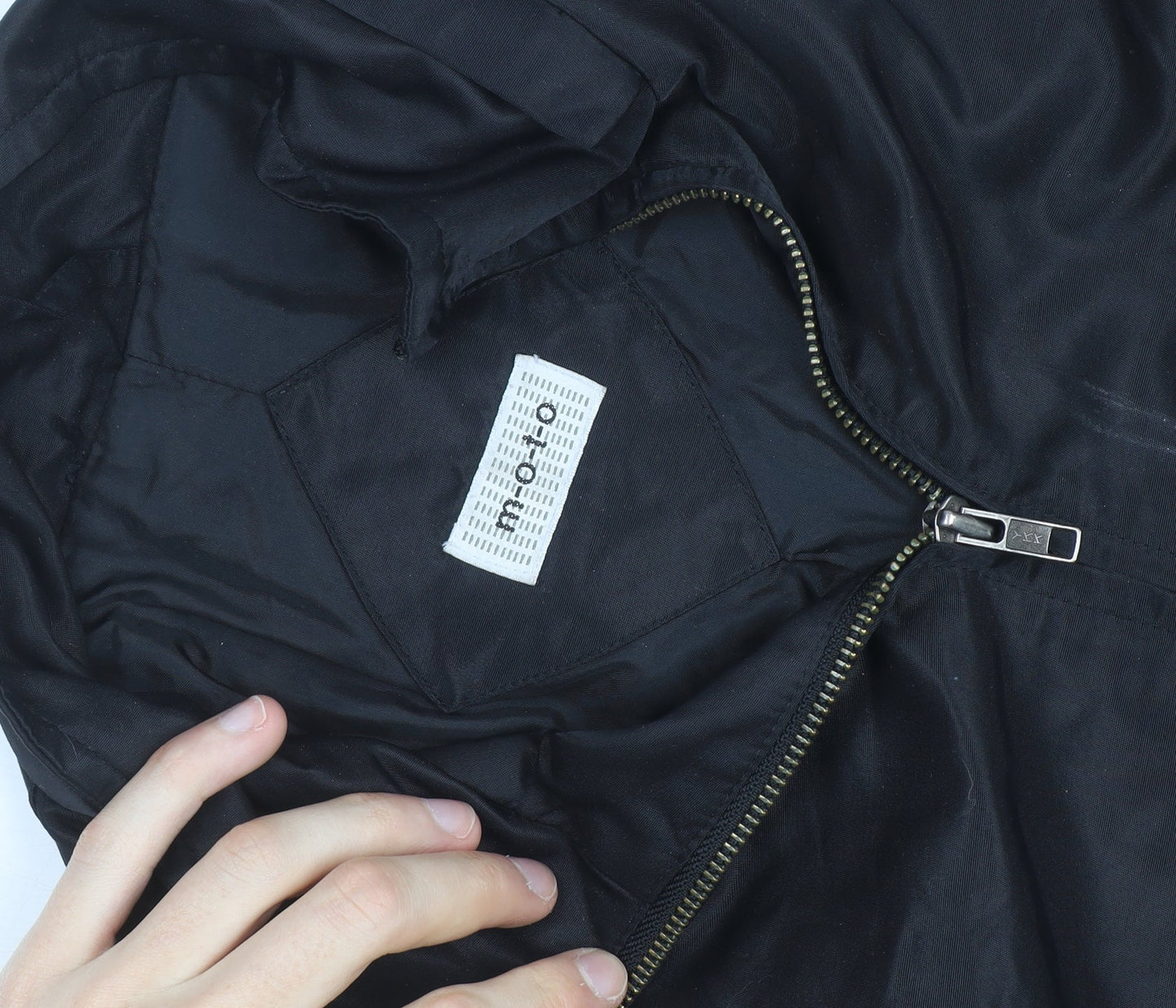 MOTTO Womens Black Long Rain Coat Size 14 Water Resistant Zip Jacket