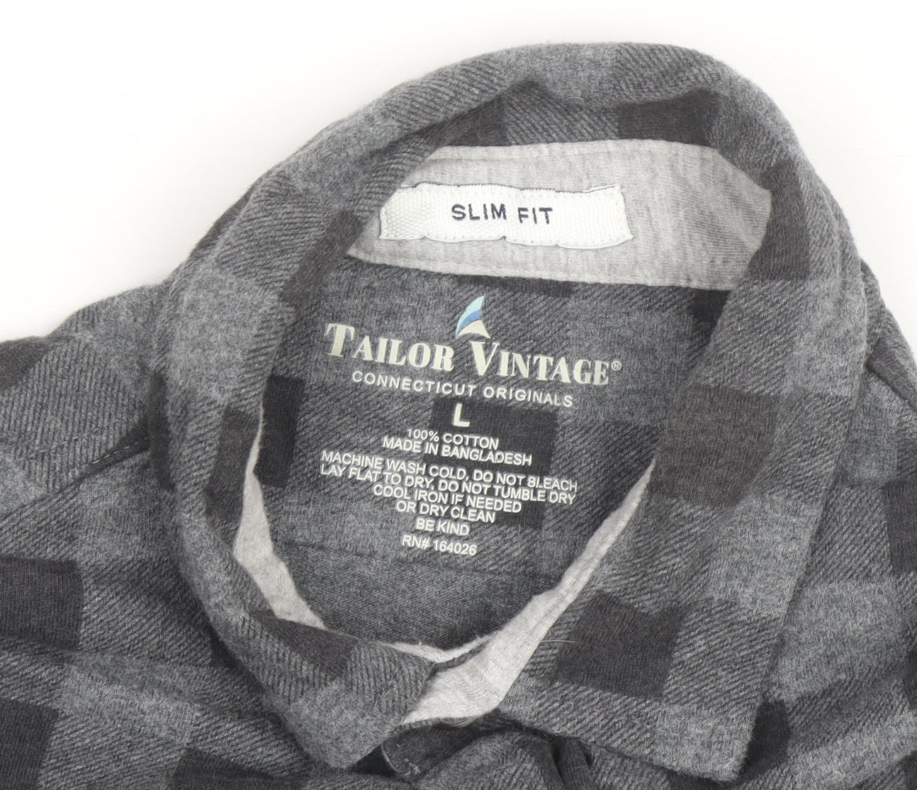 Tailor Vintage Men's Grey Checked Flannel Slim Fit Shirt L