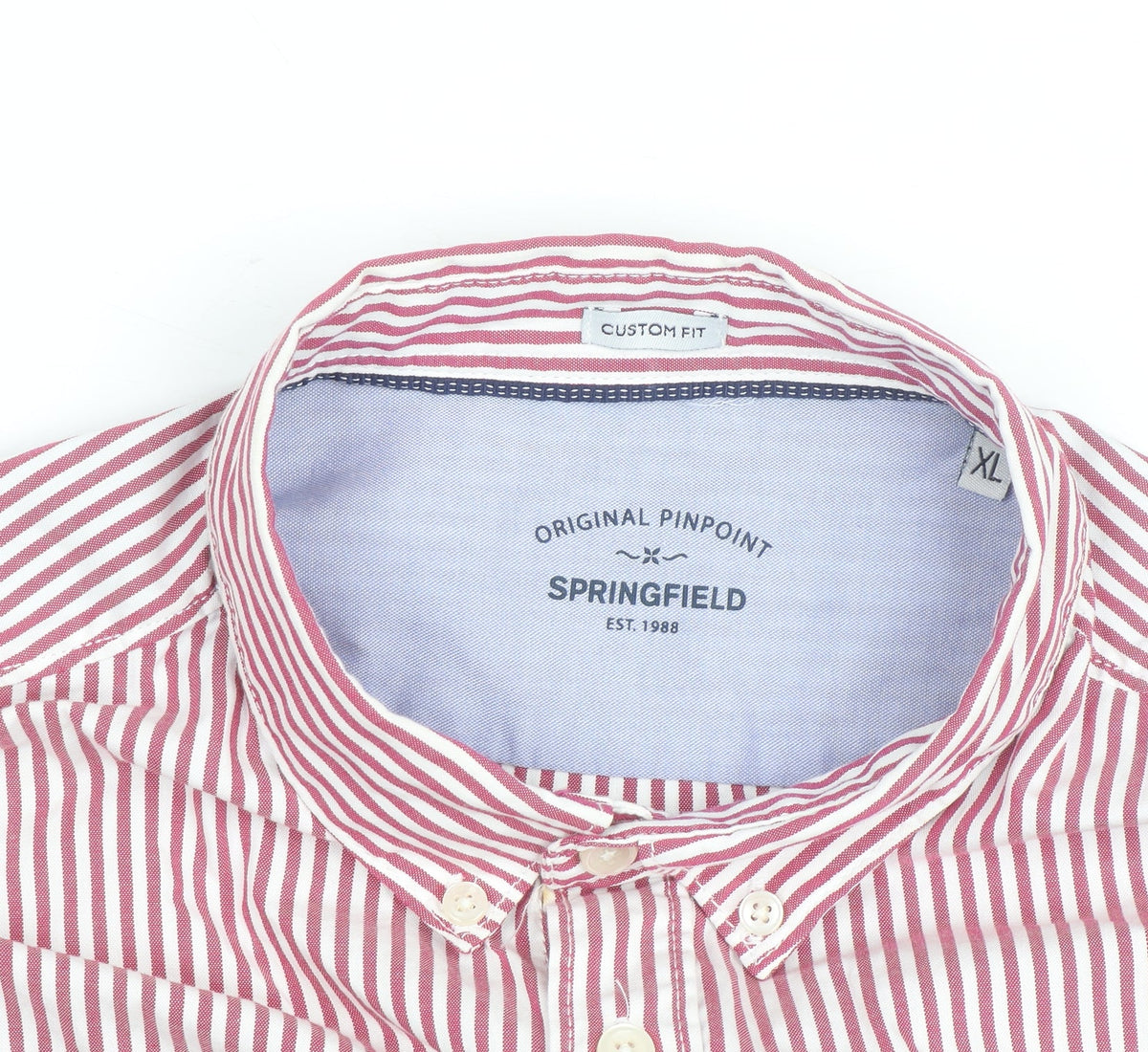 Springfield Men Red Striped Button-Down Cotton Shirt XL Slim Fit