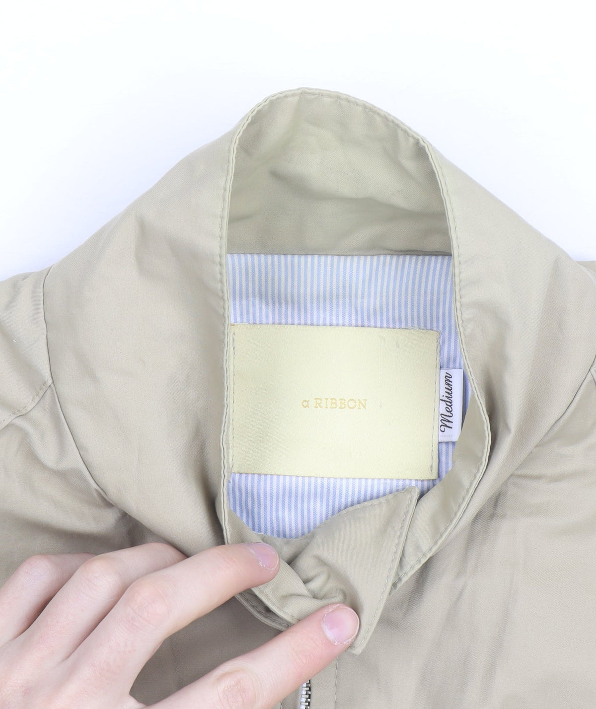 a RIBBON Men's Beige Bomber Jacket Medium Cotton Blend Stand-Up Collar