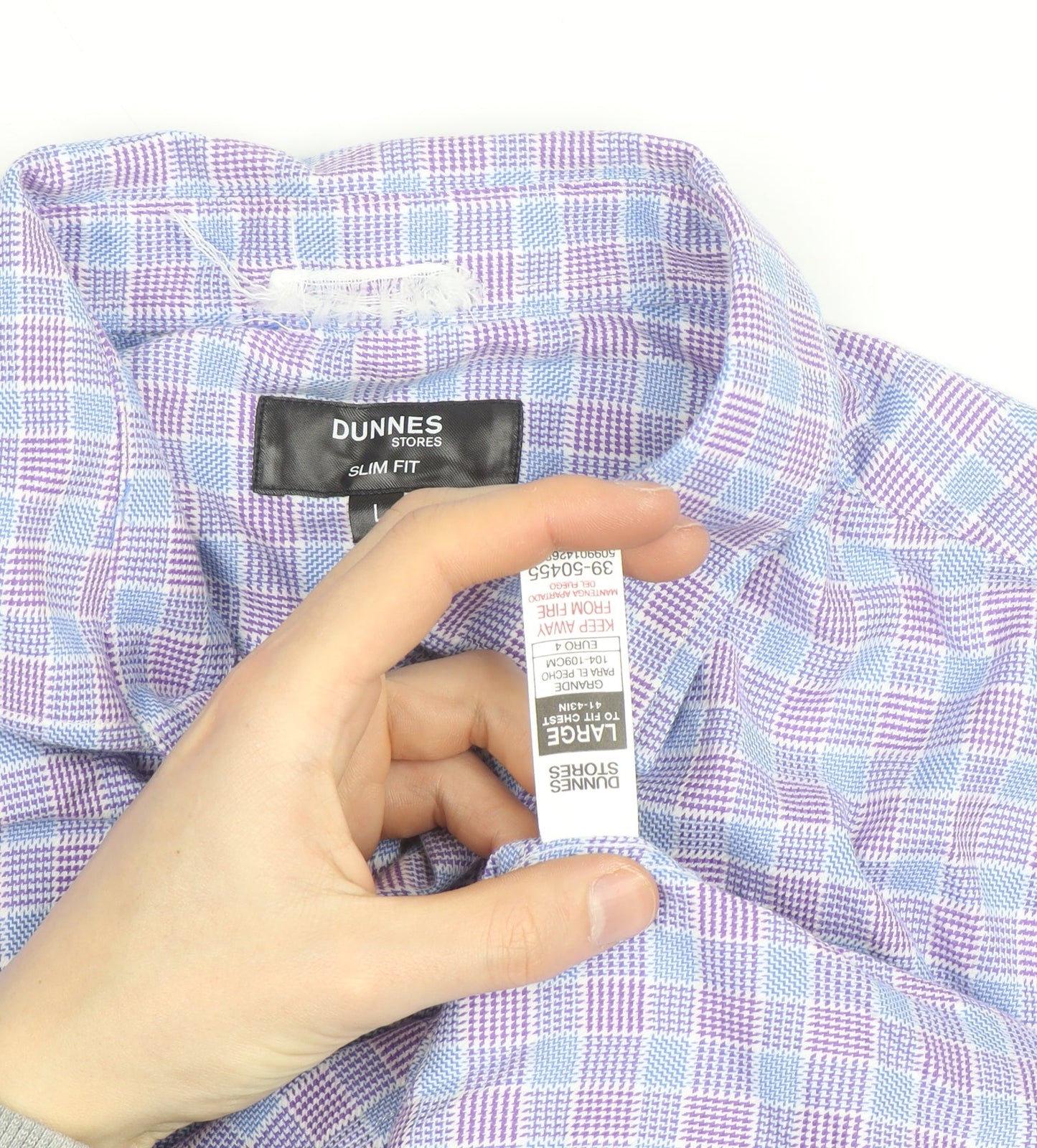Dunnes Men's Blue Slim Fit Long Sleeve Check Shirt Size L