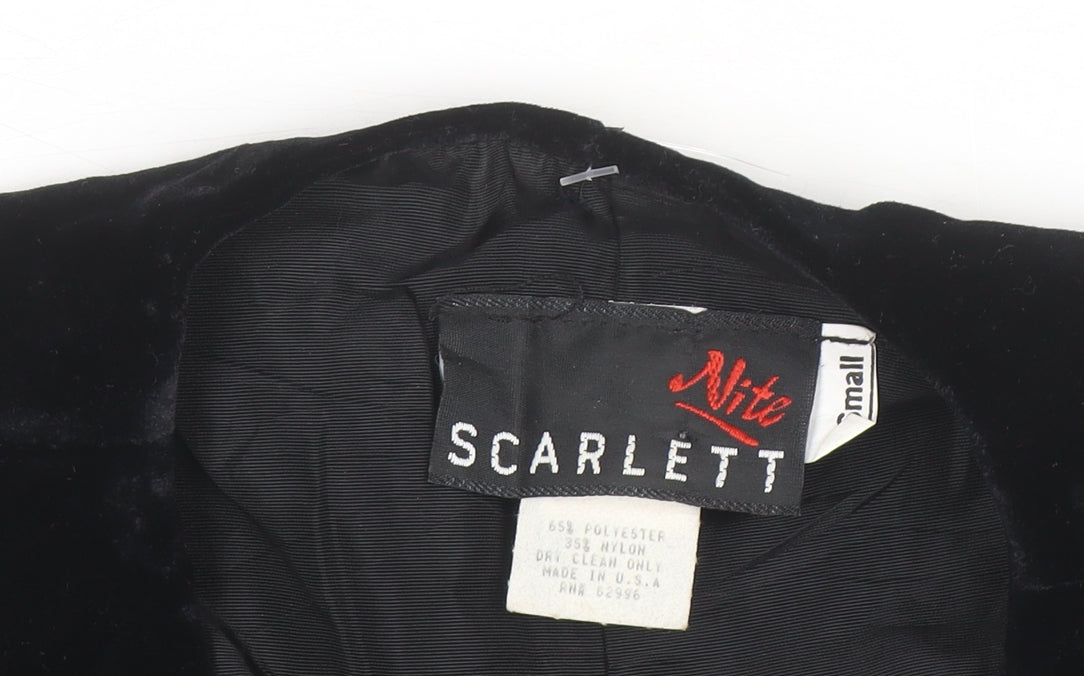 Scarlett Nite Women's Black Velvet Cropped Bow Long Sleeve Blouse Size S