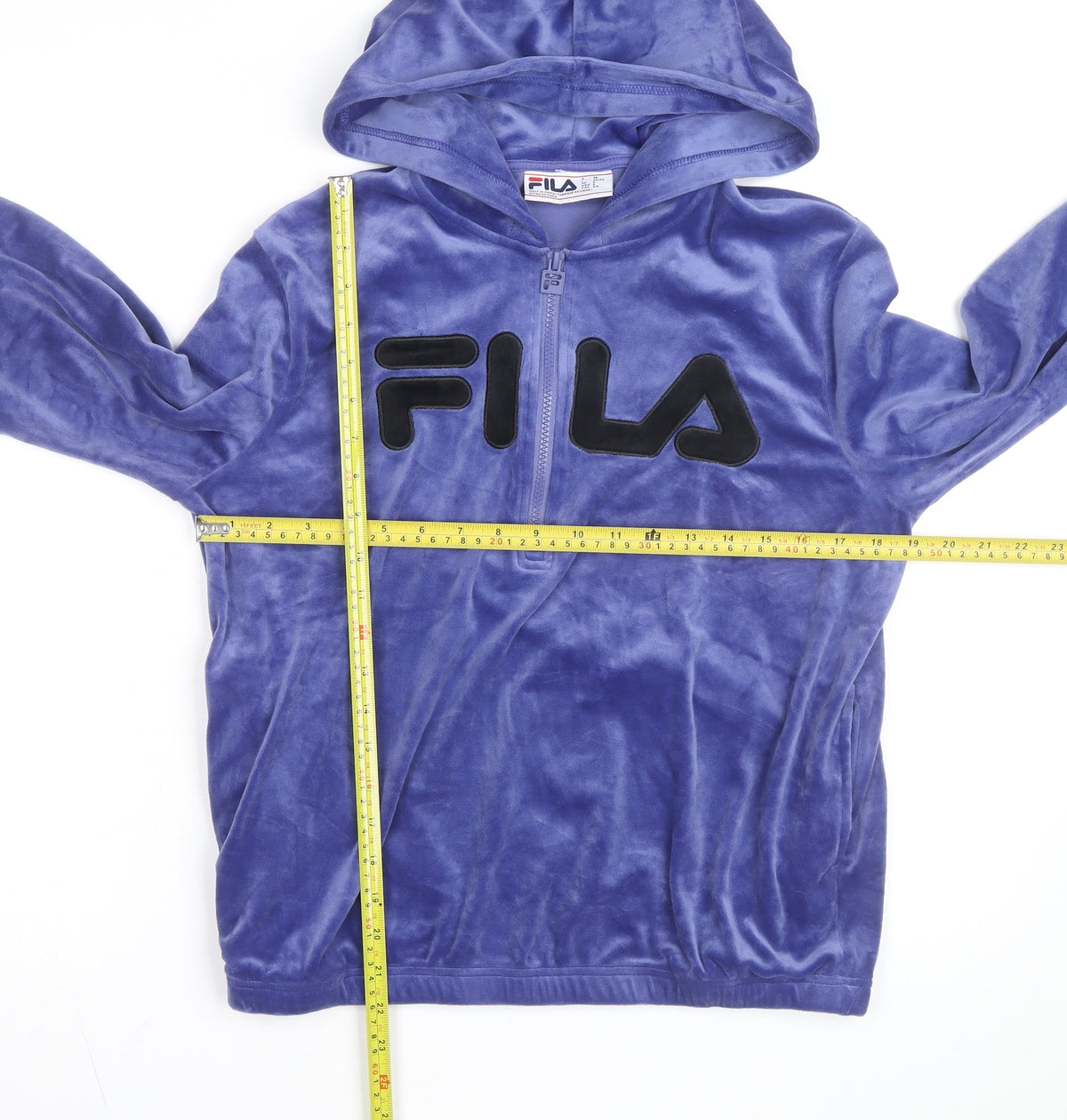 Fila Women's Blue Velour 1/2 Zip Hooded Sweatshirt Size S