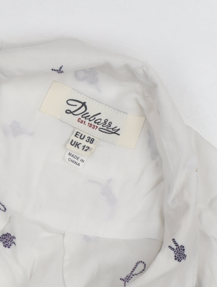 Dubarry Women’s White Collared Button-Up Shirt UK 12 Viscose Nautical Print