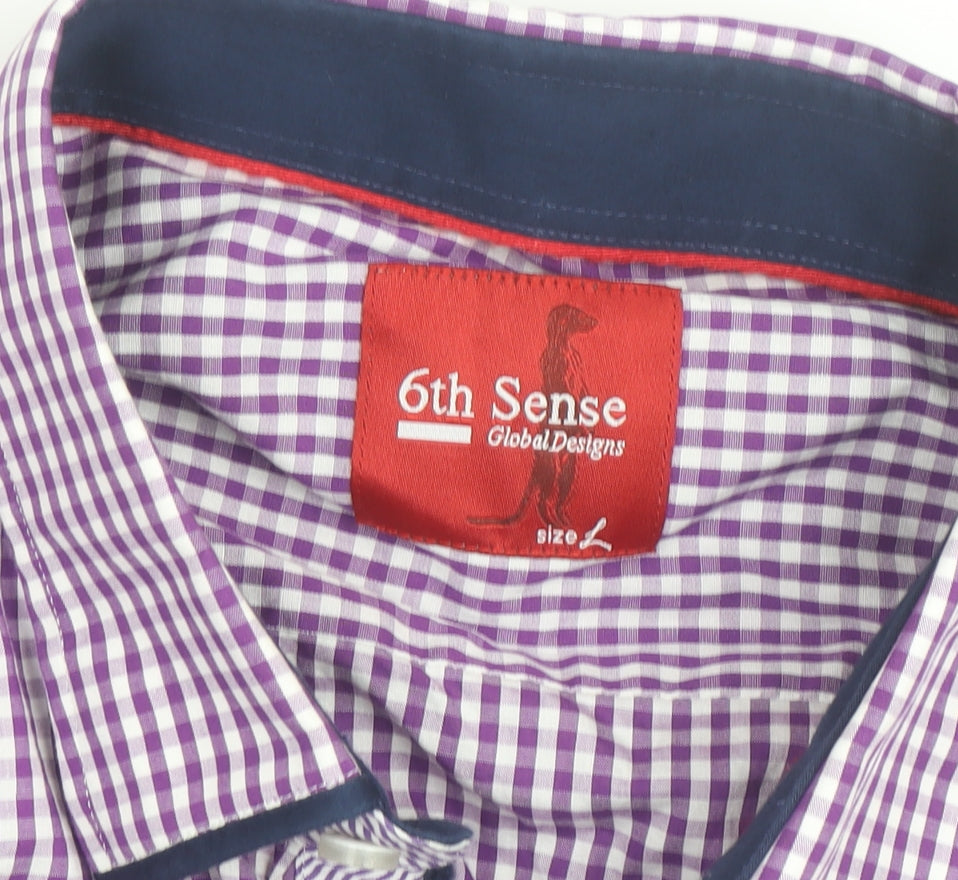 6th Sense Men's Purple Check Long Sleeve Button-Up Shirt Size L