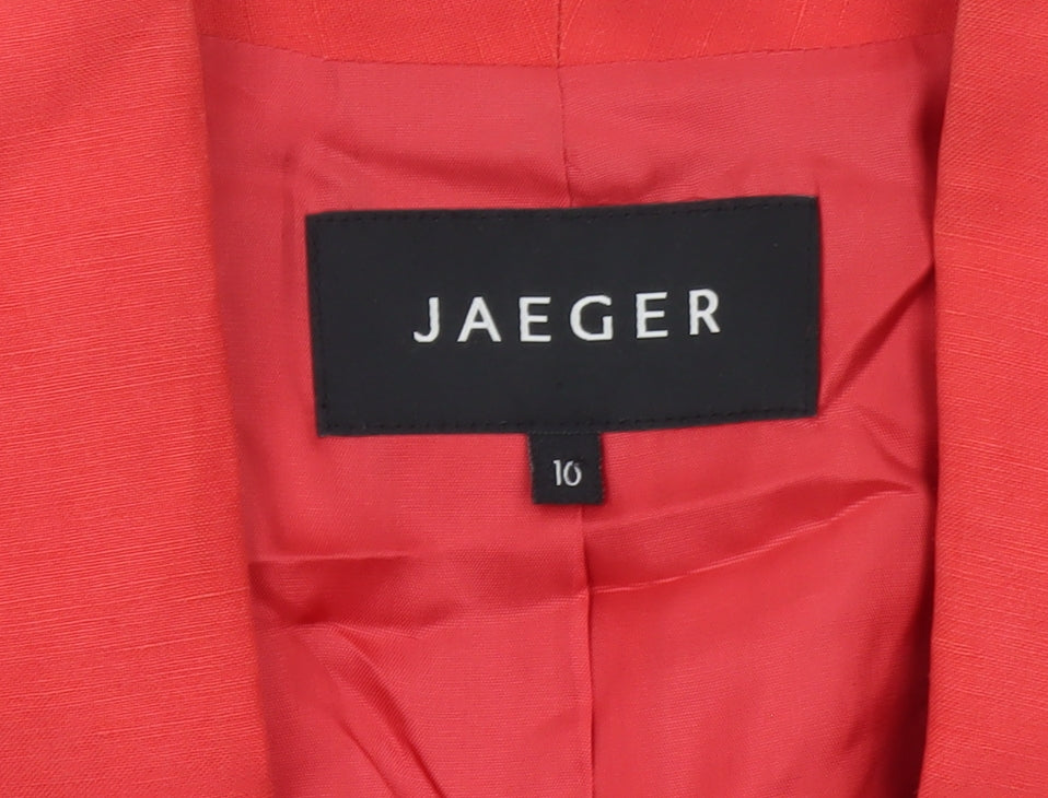 Jaeger Womens Red Linen Blend Shawl Collar Blazer Size 16