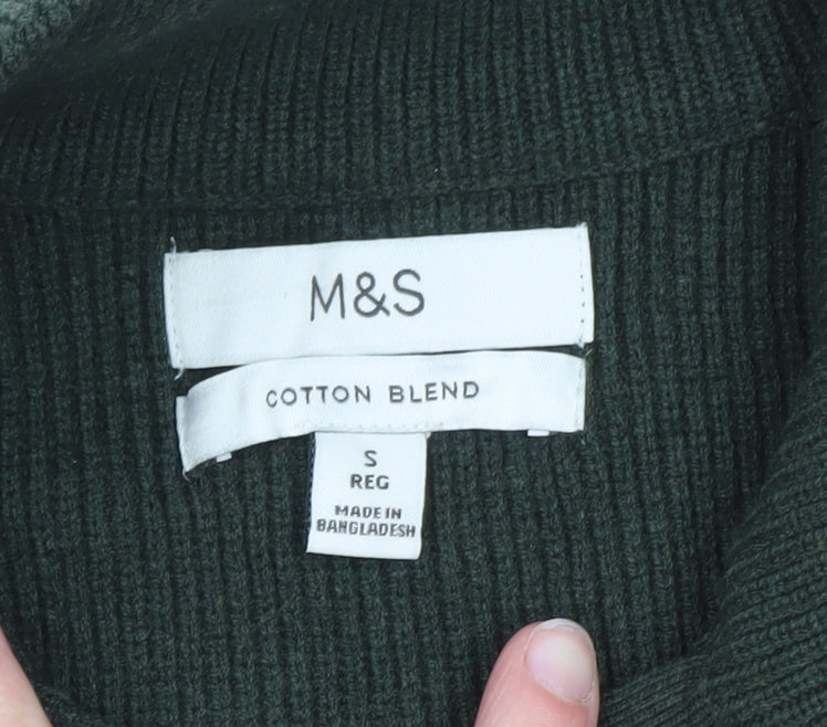 Marks & Spencer Men’s Green Cotton Blend 1/2 Zip Jumper Size S