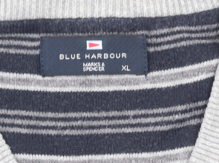 Marks & Spencer Blue Harbour Men's Grey XL V-Neck Cotton Knit Vest