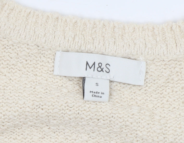 Marks and Spencer Women Ivory Knit Beaded Scoop Neck Tank Top S