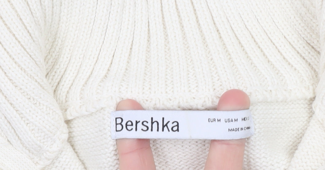 Bershka Women’s Ivory High Neck 1/2 Zip Chunky Knit Jumper Size 12
