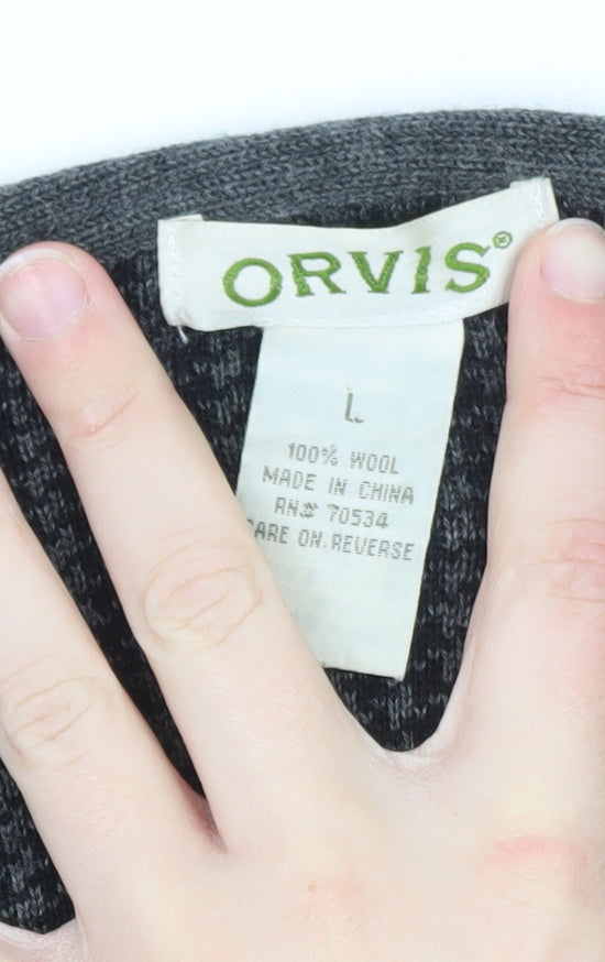 Orvis Womens Grey Wool Long Sleeve Open Front Cardigan L