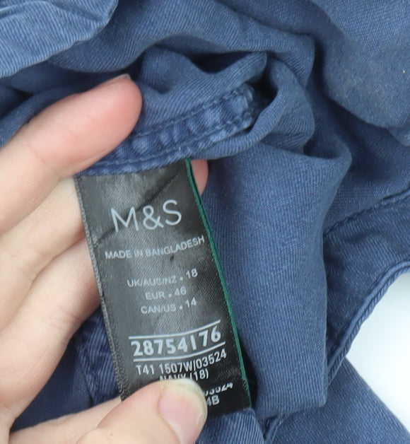 Marks and Spencer Women's Blue Cotton Button-Up Shirt Size 18