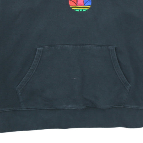 Adidas Womens Black 1/4 Zip Hooded Sweatshirt UK 14 Cotton Logo
