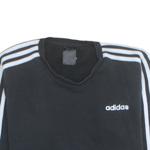 Adidas Men's Black Crew Neck Pullover Sweatshirt Size M Classic Stripe