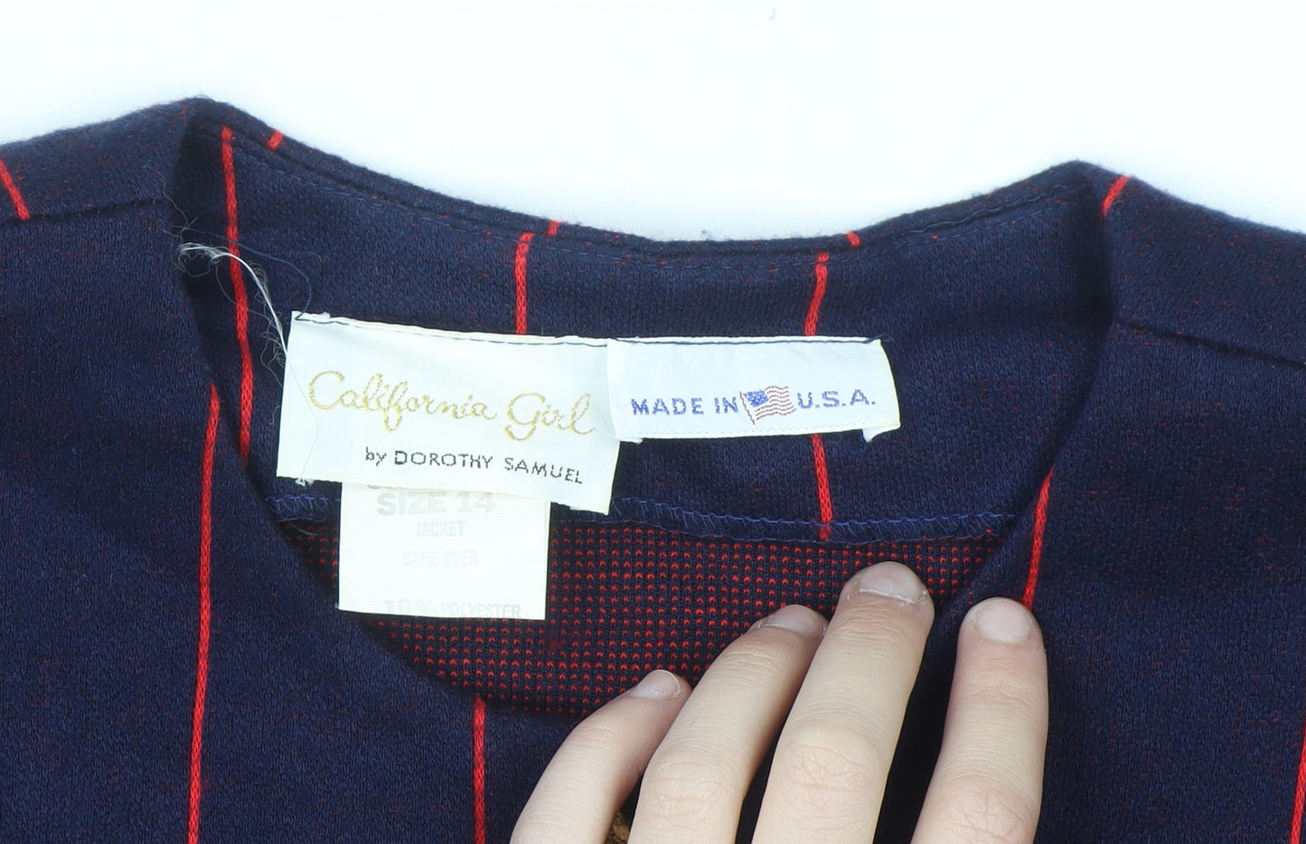 California Girl by Dorothy Samuel Navy Red Striped Jacket Women Size 14 Classic Long Sleeve Blazer