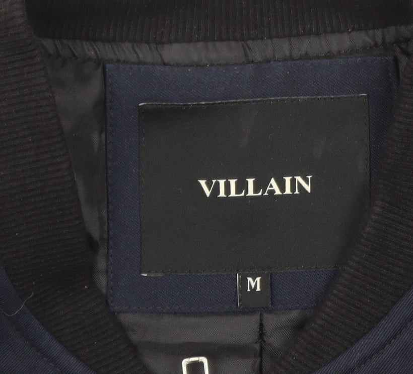 Villain Men's Blue Bomber Jacket M Regular Fit Full Zip Twill