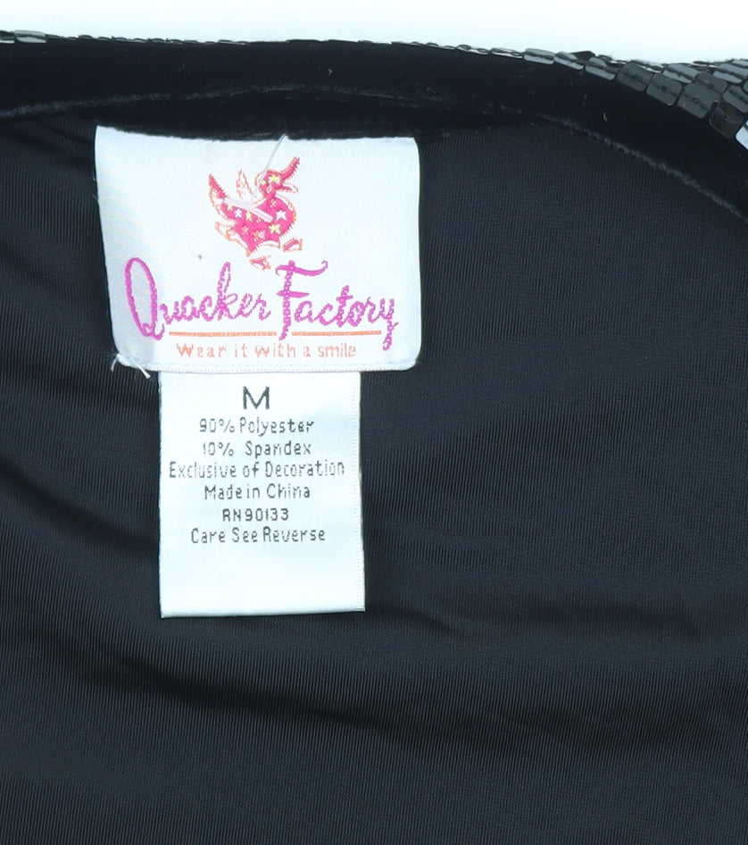 Quacker Factory Women Black Velvet Sequin Trim Tuxedo Blazer M