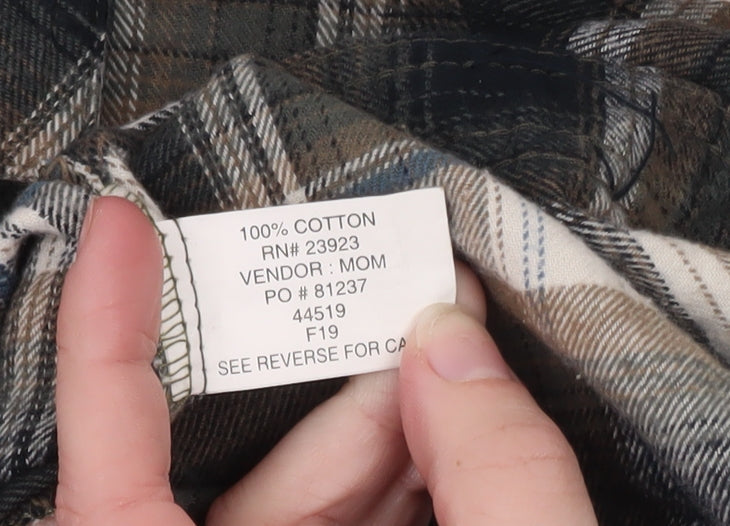 Canyon Guide Men's Beige Black Plaid Cotton Button-Up Shirt L