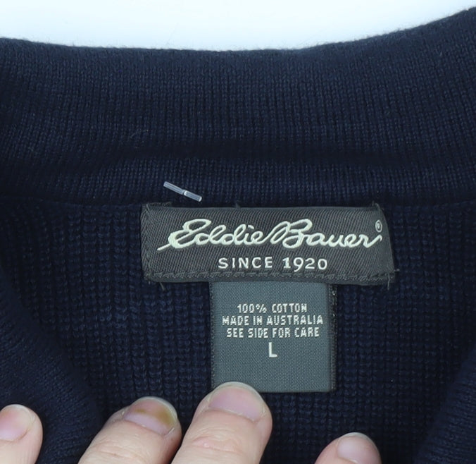 Eddie Bauer Men's Blue Cotton Collared Henley Jumper Size L