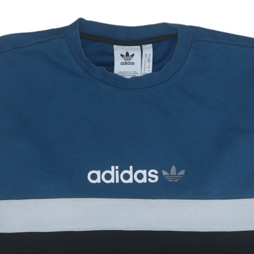 Adidas Men's Blue Colour Block Crew Neck Sweatshirt Size M